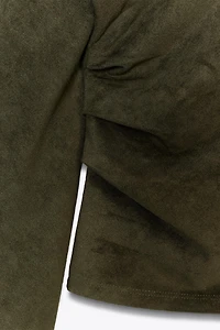 DRAPED FAUX SUEDE TOP