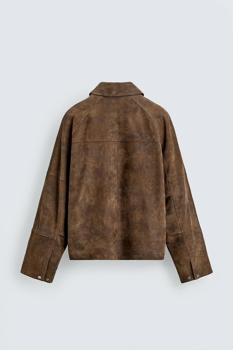 BLOUSON EN CUIR SUÉDÉ EFFET DÉLAVÉ