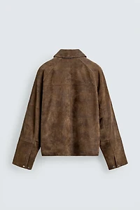 BLOUSON EN CUIR SUÉDÉ EFFET DÉLAVÉ