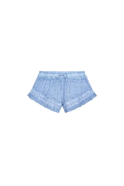 SHORT EFFET DÉLAVÉ BRODERIES PERFORÉES
