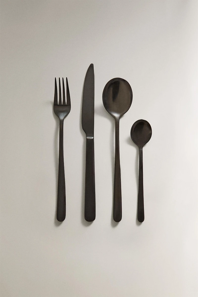 ENSEMBLE COUVERTS 4 PIÈCES ACIER NOIR