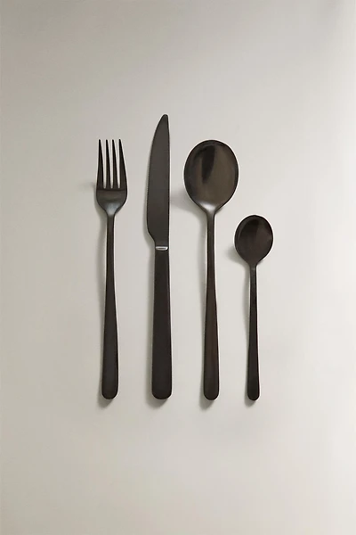 ENSEMBLE COUVERTS 4 PIÈCES ACIER NOIR