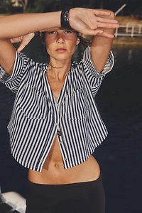 LINEN BLEND CROPPED SHIRT