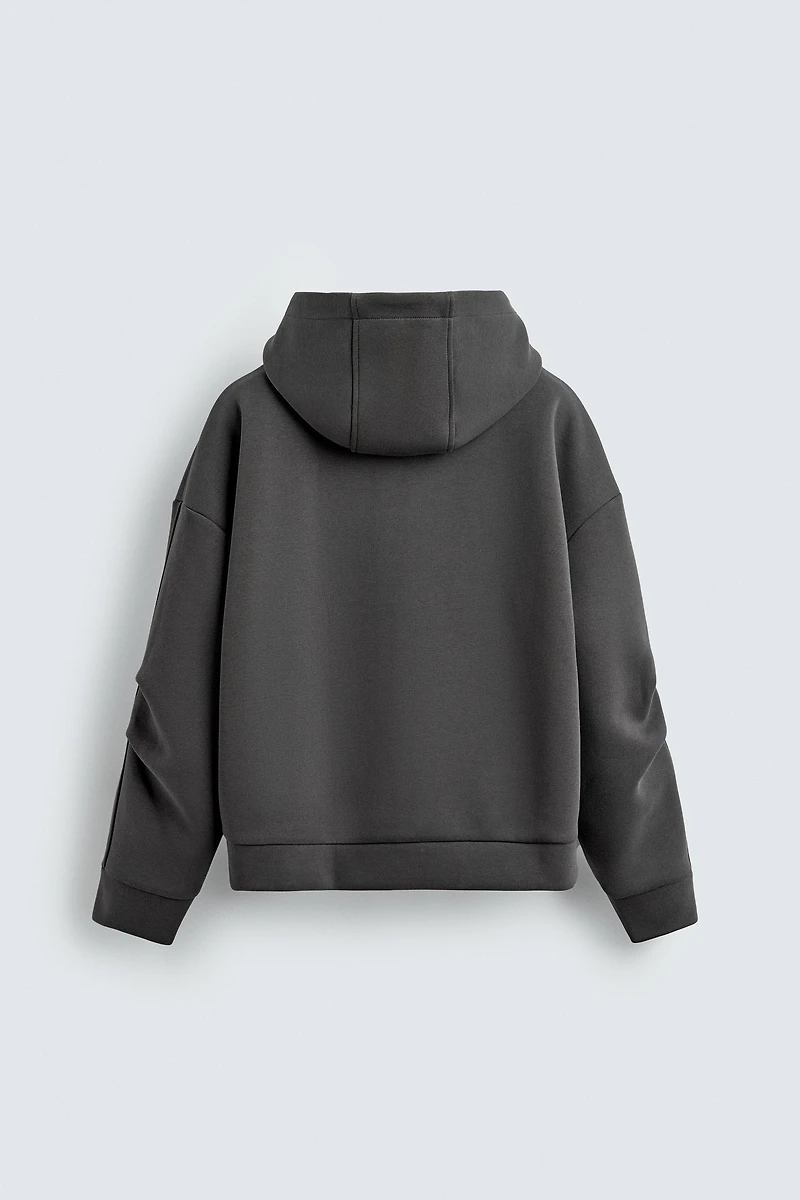 NEOPRENE EFFECT HOODIE SWEATSHIRT WITH PLEATS