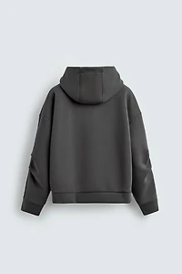 NEOPRENE EFFECT HOODIE SWEATSHIRT WITH PLEATS