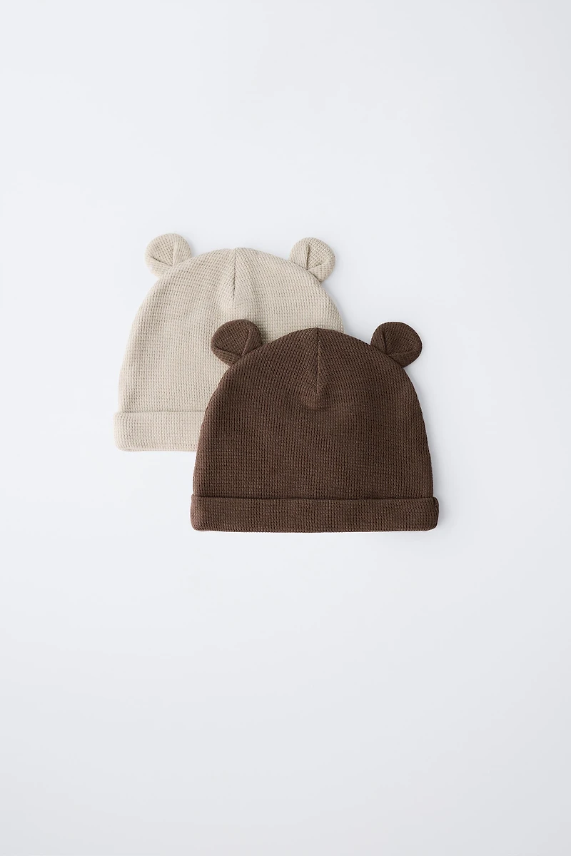 TWO-PACK OF WAFFLE KNIT EAR HATS