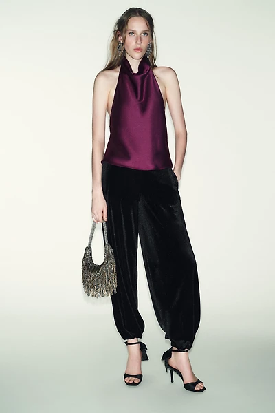 SATIN EFFECT HALTER TOP