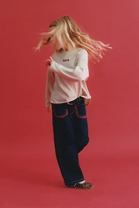 STRIPED T-SHIRT WITH EMBROIDERED HEARTS