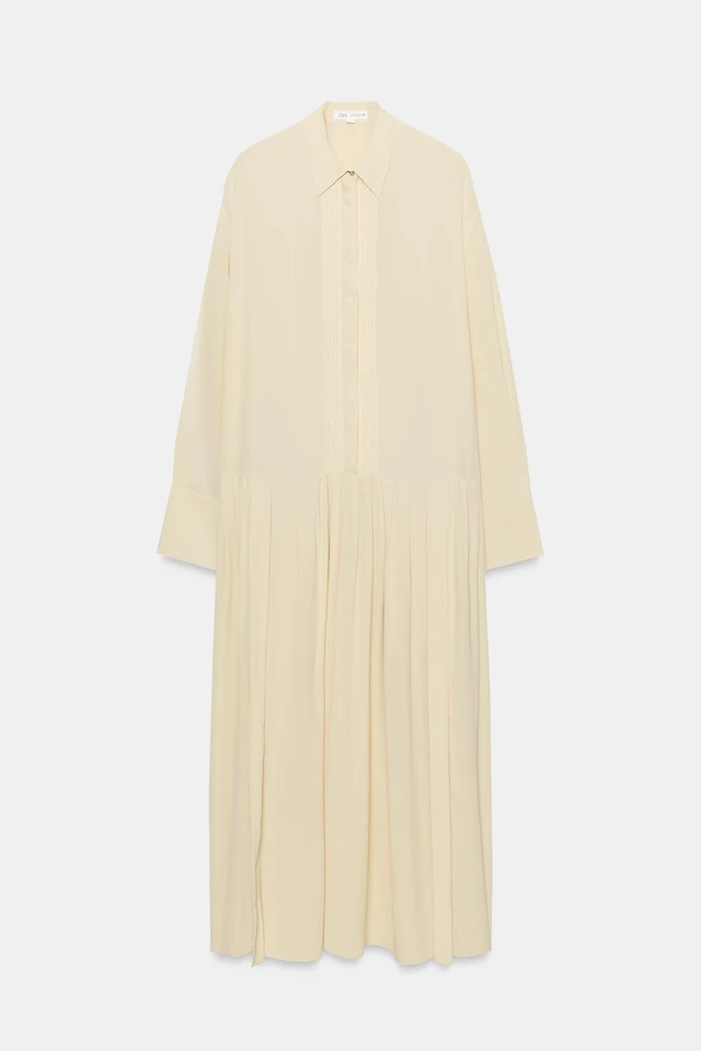 zara pleated shirt dress NEW ZARA PLEATED DENIM MINI DRESS BLUE XS