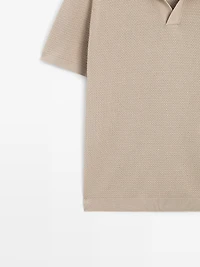 Textured knit V-neck polo shirt