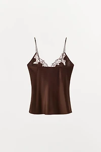 SATIN EFFECT EMBROIDERED LACE TOP