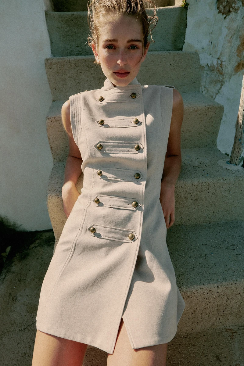 LINEN MINI FIREMAN CLASP DRESS