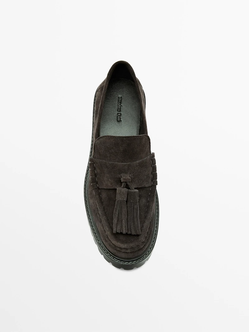 Split leather loafers with tassels and track sole