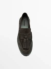 Split leather loafers with tassels and track sole