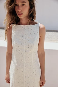 EMBROIDERED EYELET MIDI DRESS