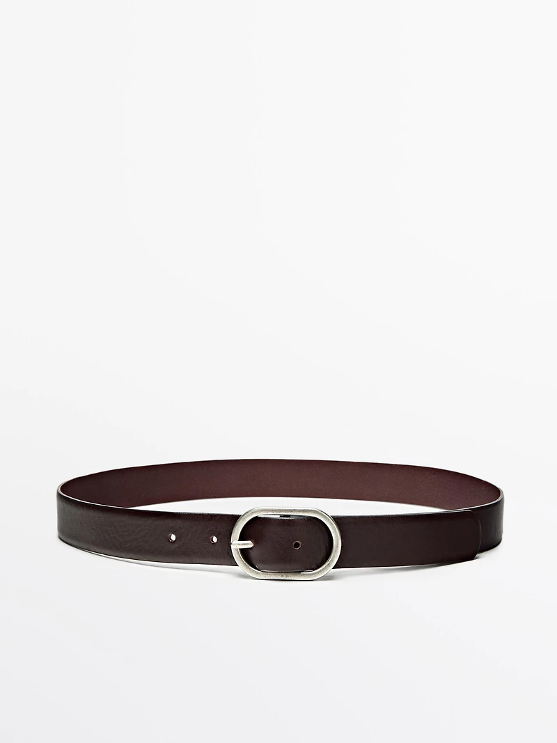 Nappa leather belt with oval buckle