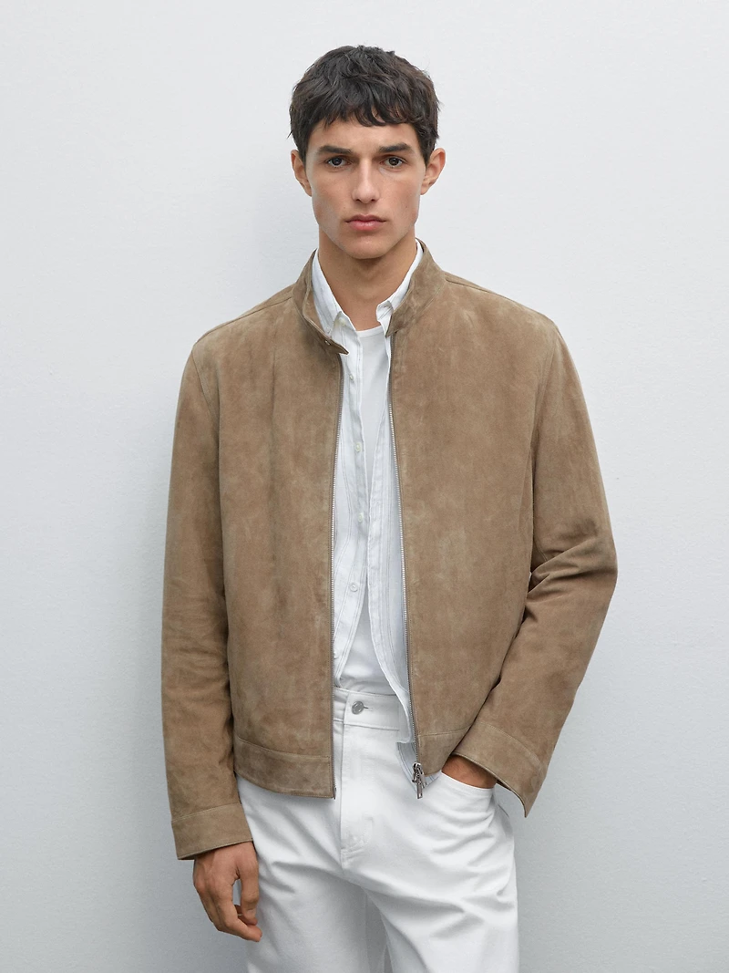 Veste courte en cuir caprin finition daim