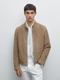 Veste courte en cuir caprin finition daim