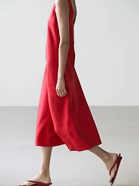 100% linen strappy midi dress