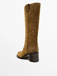 Bottes à talon en croûte de cuir brossée