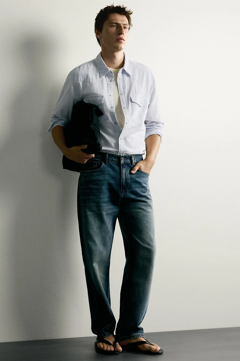 REGULAR FIT COTTON-LINEN WESTERN SHIRT