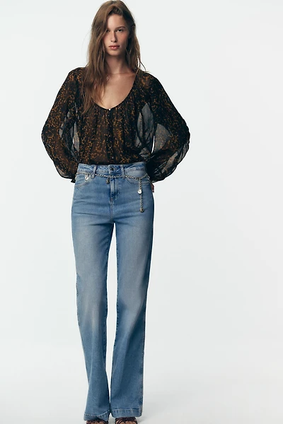 BLOUSE SEMI-TRANSPARENTE À IMPRIMÉ ANIMALIER