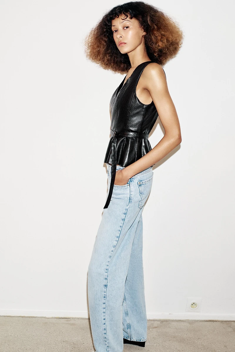 BELTED FAUX LEATHER TOP