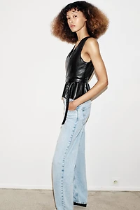 BELTED FAUX LEATHER TOP