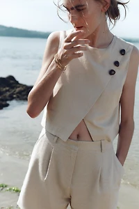 LINEN CROPPED WRAP TOP
