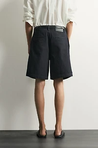 RELAXED FIT PLEATED CHINO DENIM SHORTS
