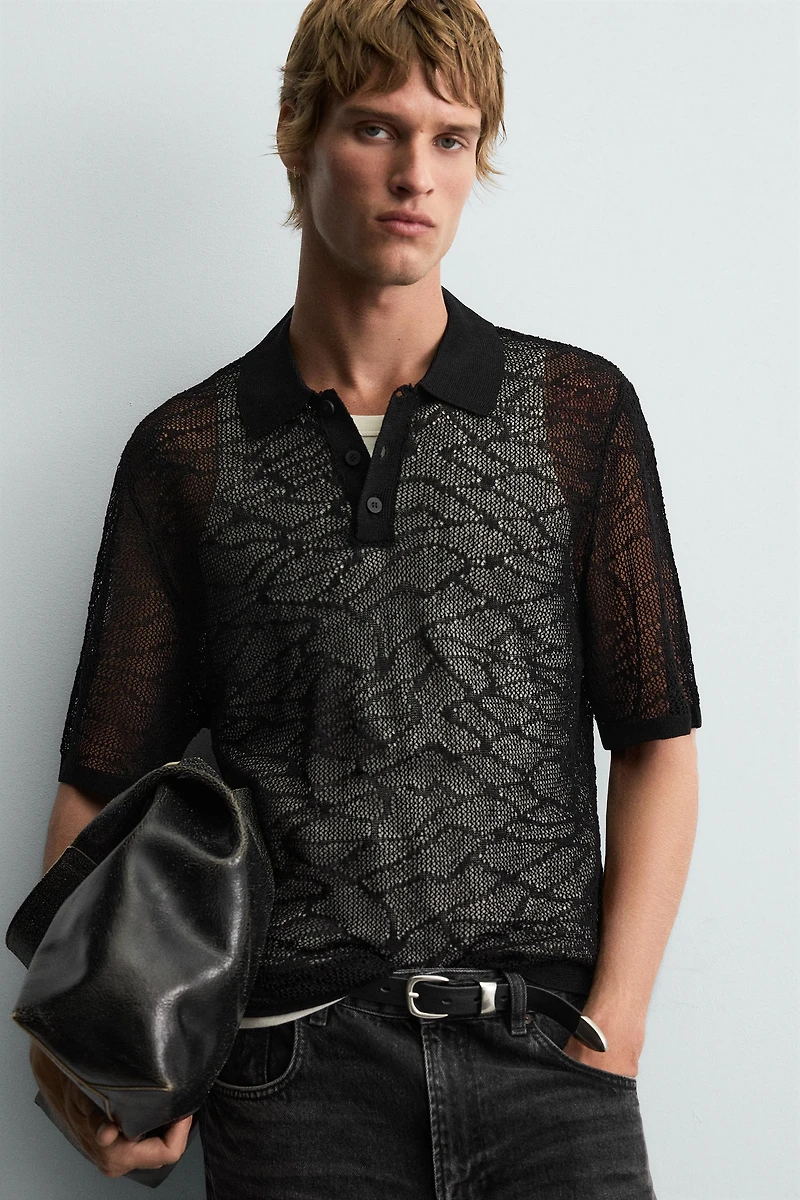 OPEN-KNIT POLO SHIRT