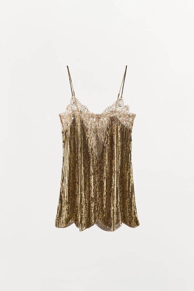 SEQUIN LACE MINI DRESS
