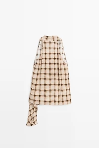 Flowing check print surplice top
