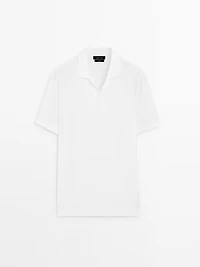 Textured knit short sleeve polo shirt