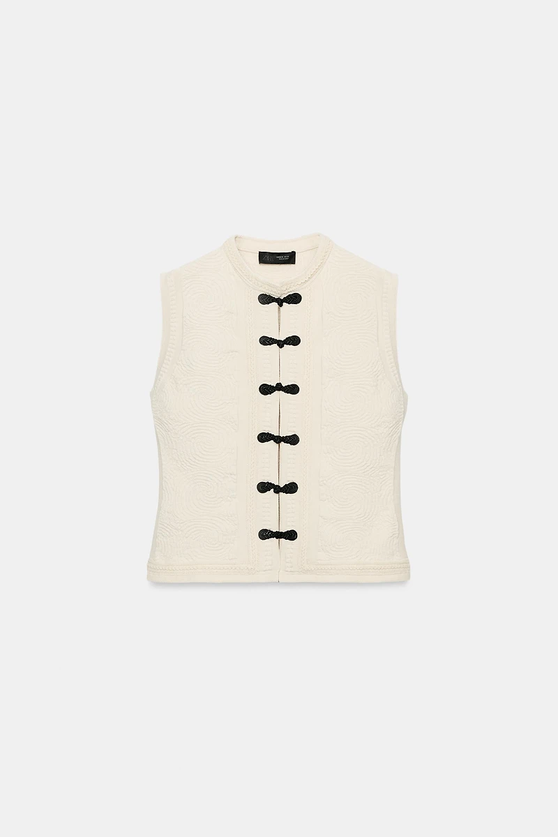 CONTRASTING FROG FASTENING KNIT VEST