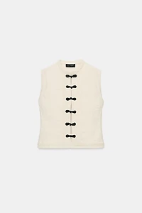 CONTRASTING FROG FASTENING KNIT VEST