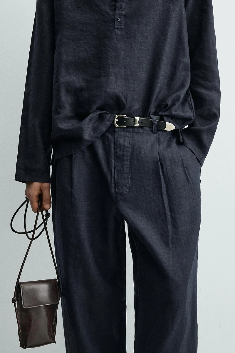 100% HEMP PLEATED WIDE FIT PANTS