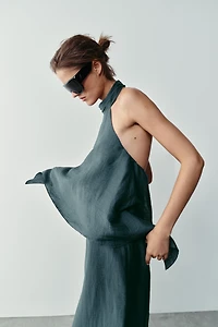 LINEN HALTER MIDI DRESS