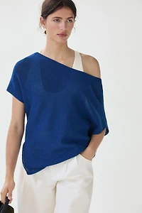 Asymmetric short sleeve linen T-shirt