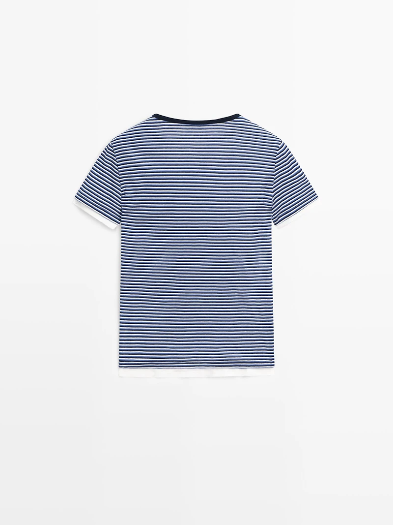Striped double-layer T-shirt with short sleeves