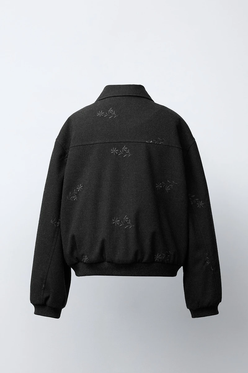EMBROIDERED FLOWER BOMBER JACKET
