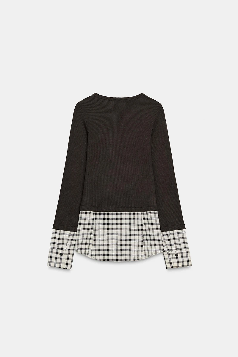 CONTRAST PLAID T-SHIRT
