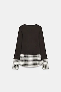 CONTRAST PLAID T-SHIRT