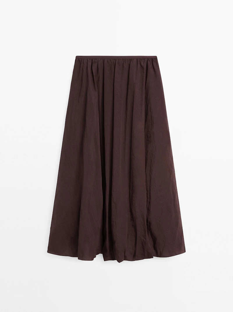 Pleated balloon midi skirt