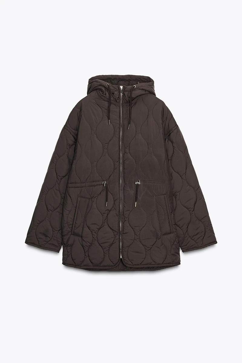 HOODED PUFFER JACKET WITH ADJUSTABLE WAIST
