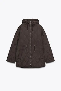 HOODED PUFFER JACKET WITH ADJUSTABLE WAIST
