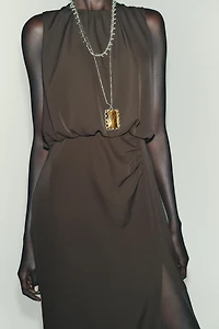 RUCHED WAIST MIDI DRESS