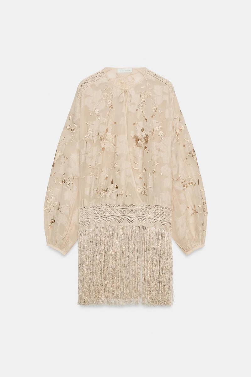 ZW COLLECTION EMBROIDERED FRINGE BLOUSE