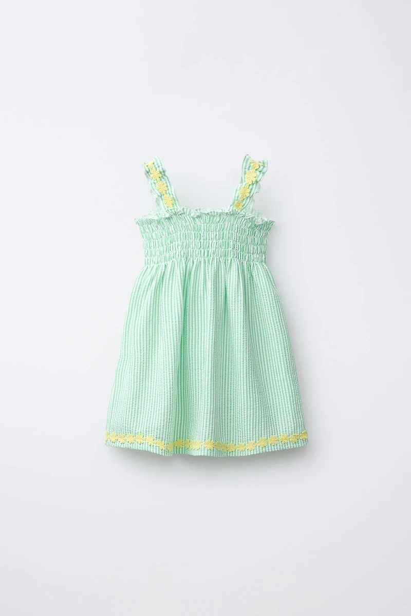EMBROIDERED FLORAL STRIPED DRESS