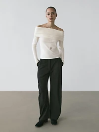 Cotton blend off-the-shoulder T-shirt